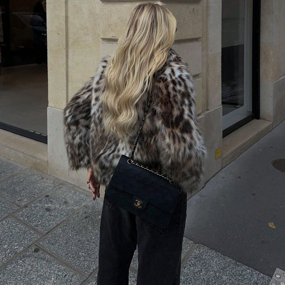 Women's Faux Fur animal print Long Sleeve Warm Coat - Picture 6 of 9